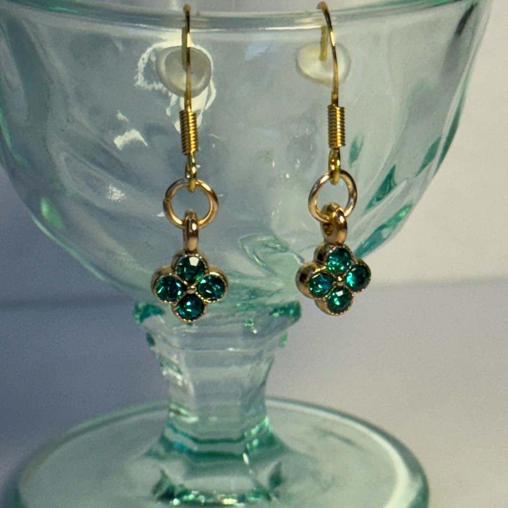 Gold and Green Flower Earrings
